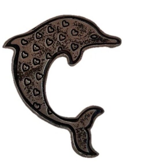 EFS Silver Jewelry - EFS Mexican Silver Dolphin Pin, Dolphin Small Heart Pin, Sterling Silver Sz 1.5”
